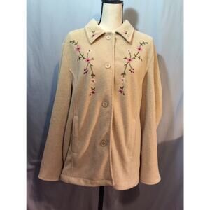 Basic Editions Floral Embroidered Lightweight Fleece Jacket